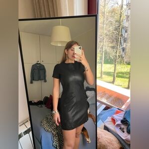 Zara Women's Black Short Sleeve Faux Leather Dress